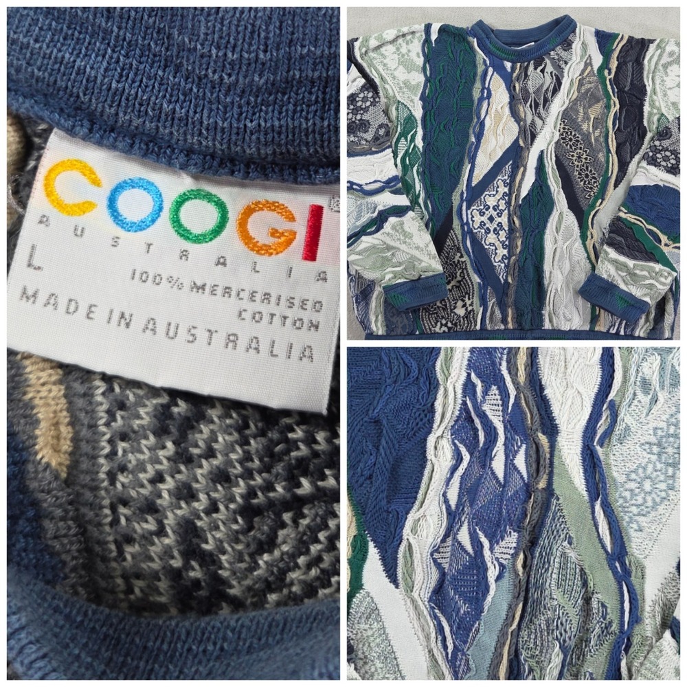 Vintage Coogi Sweater Men Large 3D Knit Mercerized Cotton Boxy Fit Pullover FLAW
